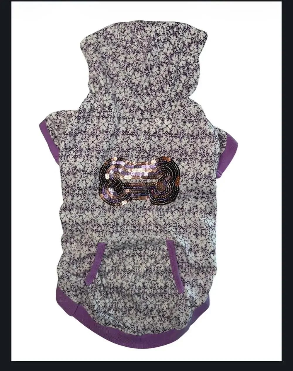 Top Paw Spring 2013 Purple Lace Pattern Dog Hoodie with Sequin Bone Detail